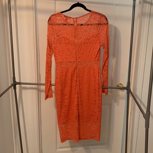 Light Pink/Coral Lace Long Sleeved Material Girl Midi Dress - Picture 6 of 7